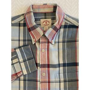 Brooks Brothers Red Fleece Sz M Red White Blue Plaid L/S Button Down Shirt EUC